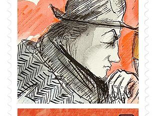 un-francobollo-con-lautoritratto-di-federico-fellini