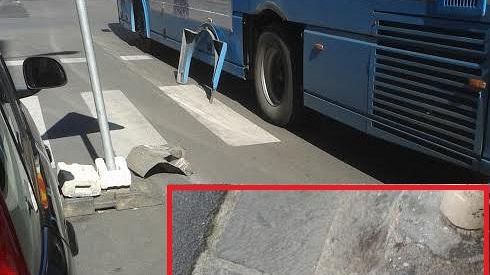 Via Lanza, esplode ruota della corriera, paura in strada