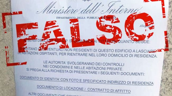 Prato: falsi volantini del Ministero dell'Interno