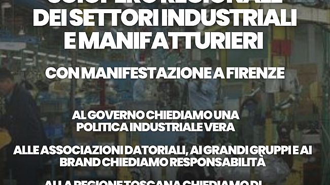 Toscana: sciopero regionale dell'industria il 9 luglio