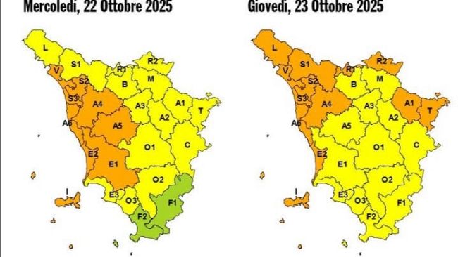 Maltempo, giovedì molto 'arancione' in Toscana