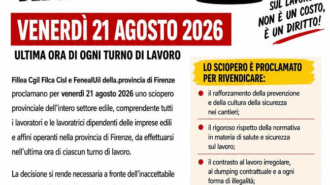 Tragedia a Barberino del Mugello: domani sciopero di un'ora