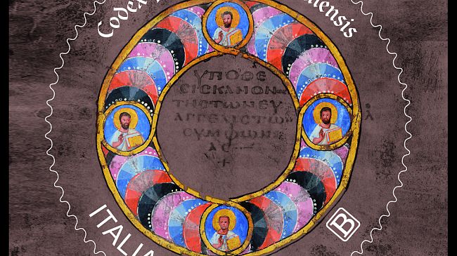 Francobollo dedicato al Codex Purpureus Rossanensis