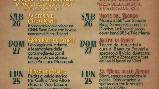 Fiera di Vinci, eventi gratuiti in un borgo giallorosso 
