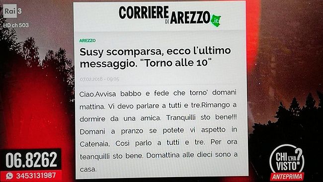 Scomparsa da Arezzo, dubbi sull'ultimo messaggio 