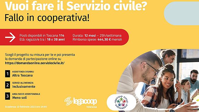 Servizio Civile Universale: Legacoop Toscana propone 3 progetti