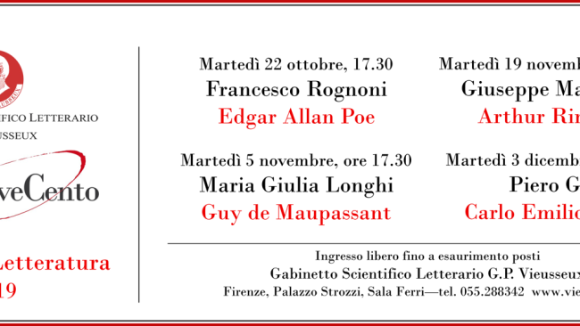 Al via il ciclo Lezioni di Letteratura 2019 al Gabinetto Vieusseux