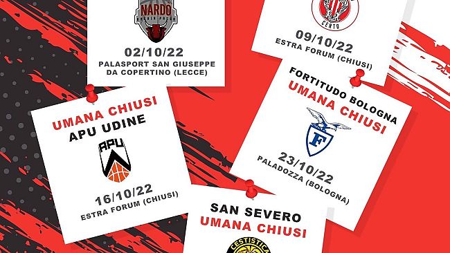 Serie A2: il calendario dell'Umana San Giobbe Chiusi