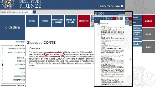 Giuseppe Conte: nel curriculum in inglese la New York University non c'è 