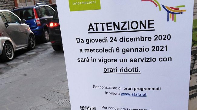 Orari Feste Ataf Firenze: dal 24 dicembre al 6 gennaio saranno ridotti