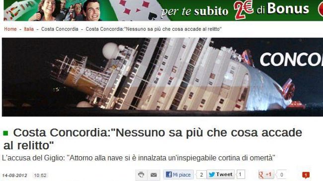 Costa Concordia: 'nessuno sa più che cosa accade al relitto'