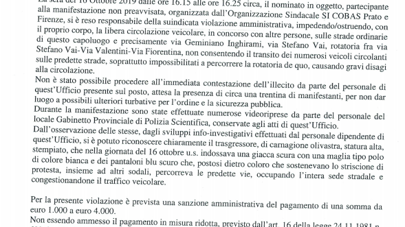 Prato: corteo il 18 gennaio contro 21 multe agli operai per il Decreto Sicurezza