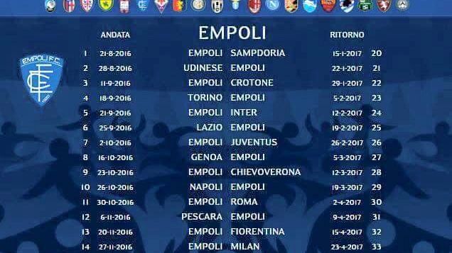 Calendario Empoli Calcio Campionato 2016/17