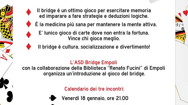 A Empoli, dopo cena, si impara a giocare a Bridge
