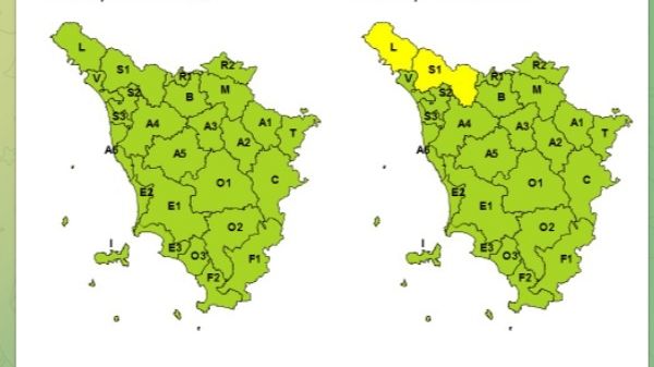 Lunigiana e Serchio-Garfagnana-Lima: allerta gialla 