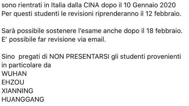Coronavirus, docente Unifi a cinesi: