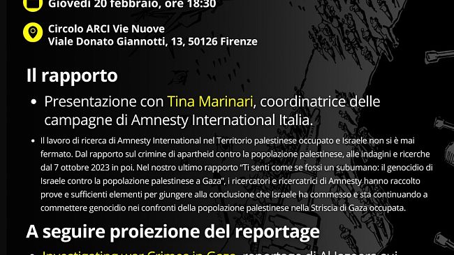 A Firenze il rapporto di Amnesty International Italia su Gaza