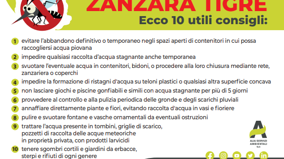 Prevenzione delle zanzare: Alia e Comuni in prima linea