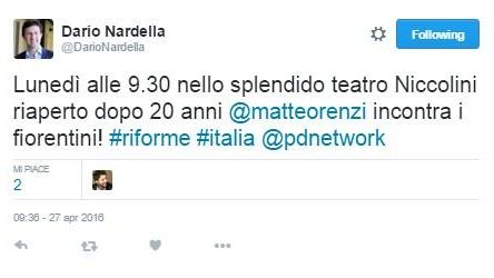 Matteo Renzi al Teatro Niccolini di Firenze per incontrare i cittadini