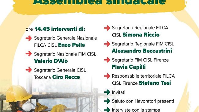 Morti sul lavoro, al via la mobilitazione nazionale Fim e Filca