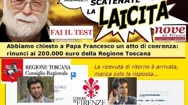 Papa Francesco in Toscana: tutti cattolici con i soldi dei laici