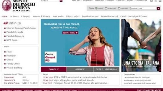 Nuovo look e spazio ai social network sul sito di di Banca Monte dei Paschi