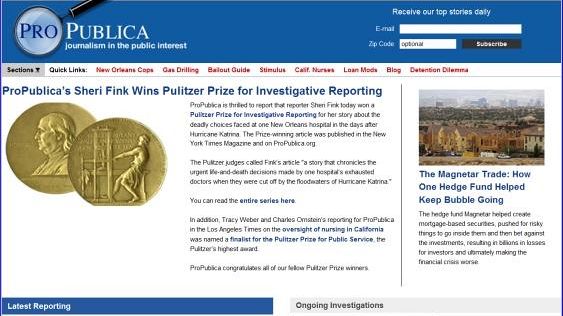 Per la prima volta un sito internet si aggiudica il Pulitzer