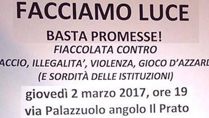 Fiaccolata in centro a Firenze: luci su Via Palazzuolo