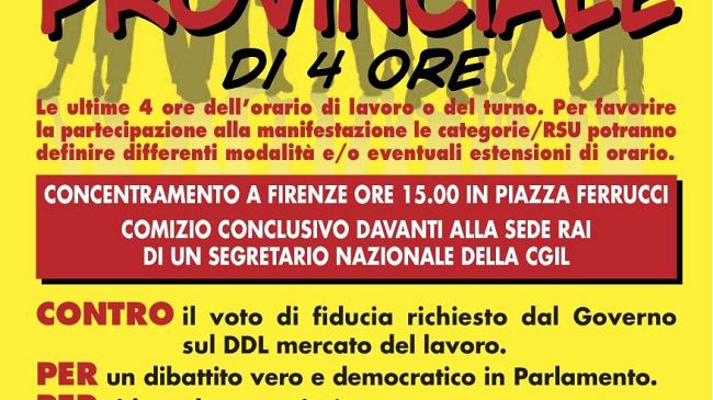 Ddl lavoro: Cgil toscana proclama lo sciopero
