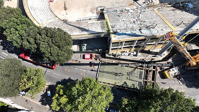 Lavori allo stadio di Firenze: foto dall'alto di oggi 7 agosto 