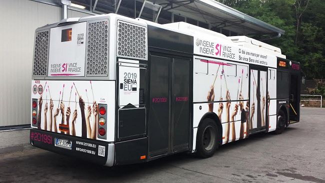 Siena 2019, autobus Tiemme in sostegno alla candidatura