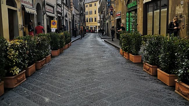 Via dei Neri: piante e panchine nella strada dell'Antico Vinaio