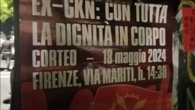 Firenze, sabato 18 maggio il corteo 'Ex Gkn'