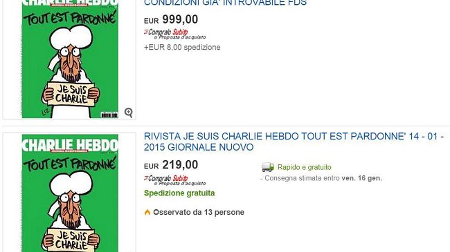 Charlie Hebdo, su eBay dopo le lacrime parte l'asta 