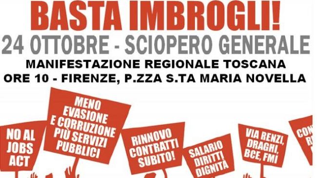 Sciopero Generale, venerdì 24 ottobre Usb in Santa Maria Novella