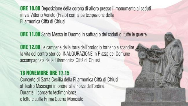 Domenica il centenario della fine della Grande Guerra