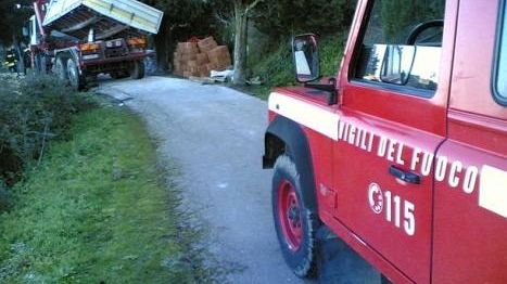 Camion rischia di finire in una scarpata. Intervento dei Vigili del Fuoco