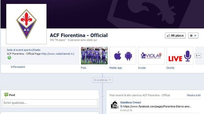 ACF Fiorentina Official fanpage su Facebook