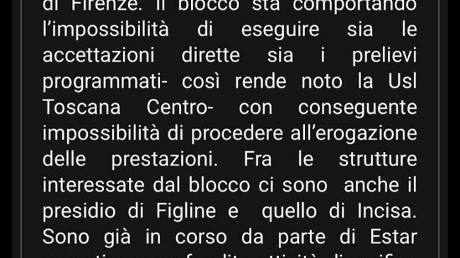 Blocco dei prelievi ematici: Ausl Centro sempre in panne