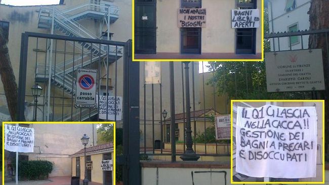 Piazza dei Ciompi senza bagno pubblico, lamentele appese al lenzuolo