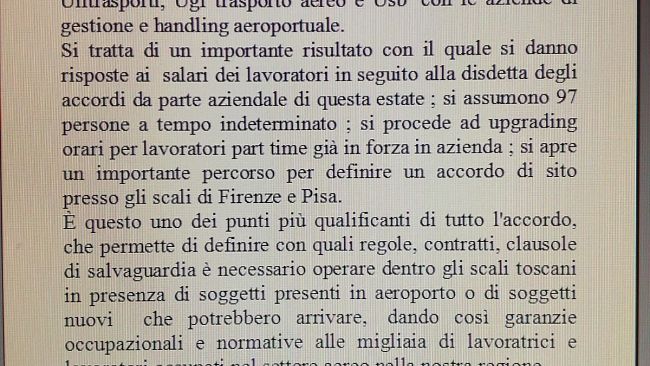 Accordo in Toscana Aeroporti: 97 assunzioni e più diritti